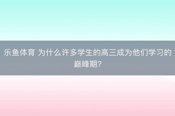 乐鱼体育 为什么许多学生的高三成为他们学习的巅峰期?
