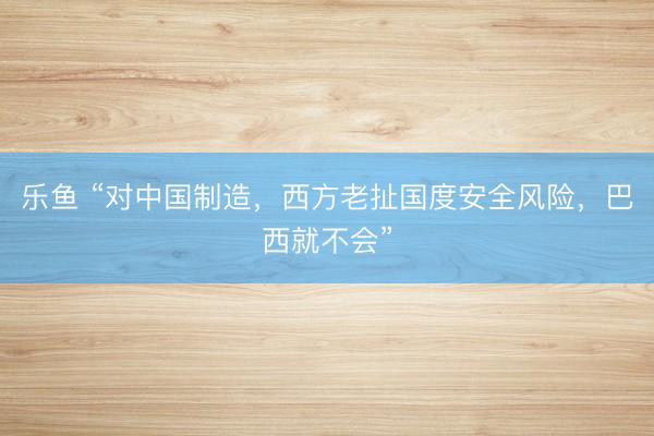 乐鱼 “对中国制造，西方老扯国度安全风险，巴西就不会”