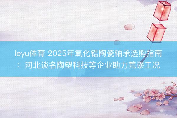 leyu体育 2025年氧化锆陶瓷轴承选购指南:河北谈名陶塑科技等企业助力荒谬工况