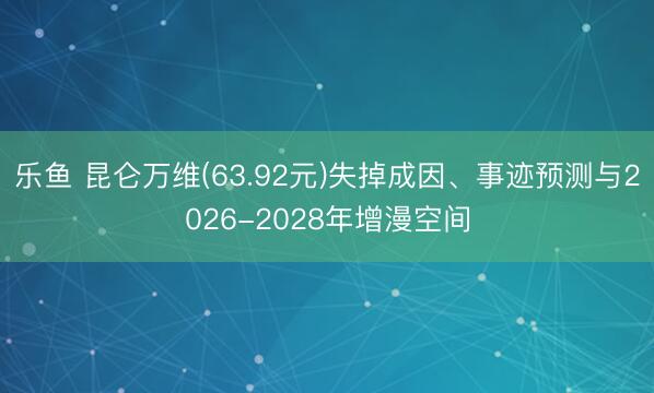 乐鱼 昆仑万维(63.92元)失掉成因、事迹预测与2026-2028年增漫空间