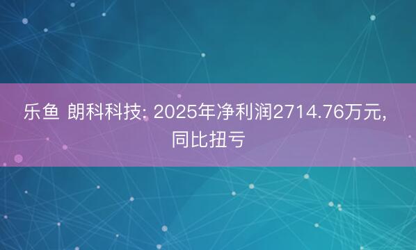 乐鱼 朗科科技: 2025年净利润2714.76万元, 同比扭亏
