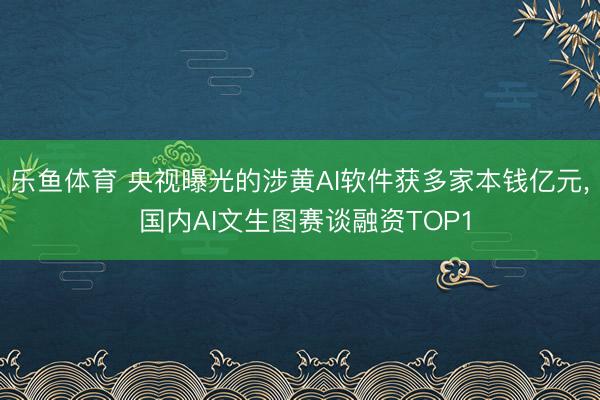 乐鱼体育 央视曝光的涉黄AI软件获多家本钱亿元, 国内AI文生图赛谈融资TOP1