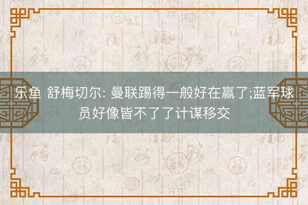 乐鱼 舒梅切尔: 曼联踢得一般好在赢了;蓝军球员好像皆不了了计谋移交